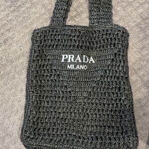 Copy Prada Black woven raffia Tote Bag